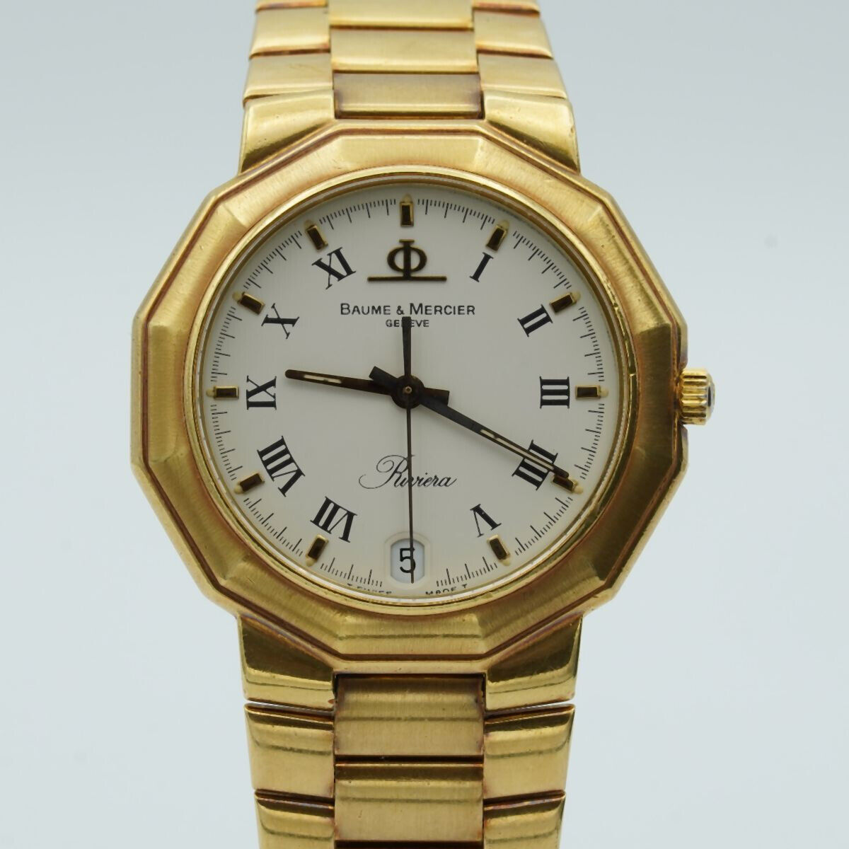BAUME MERCIER RIVIERA QUARTZ HERREN UHR 35MM WEISS 5321 18K 750 GOLD CA 100 GR Uhrenatelier Halle