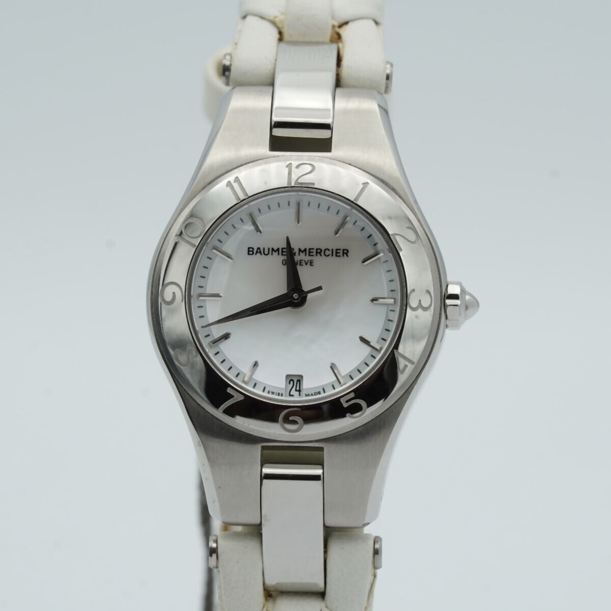 BAUME MERCIER LINEA DAMEN UHR MIT LEDER ARMBAND 30MM STAHL ARMBANDUHR NEU BM013 Uhrenatelier Halle