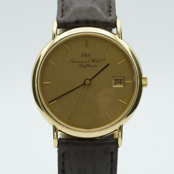 IWC PORTOFINO VINTAGE QUARTZ HERREN UHR 34MM 37521 18K 750 GOLD LEDER BAND Uhrenatelier Halle