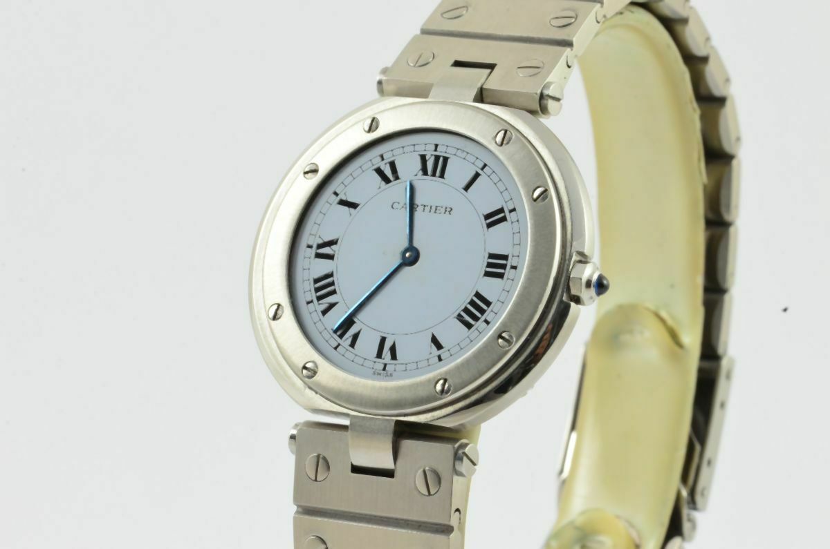 Cartier Santos Ronde Quartz Herren Uhr 35mm Stahl Vintage Mit Stahl Band Rar Uhrenatellier Halle